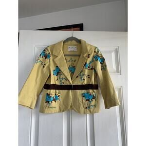 WYETH BY‎ TODD MAGILL Blazer Jacket Medium Yellow Brown Blue Floral Summer